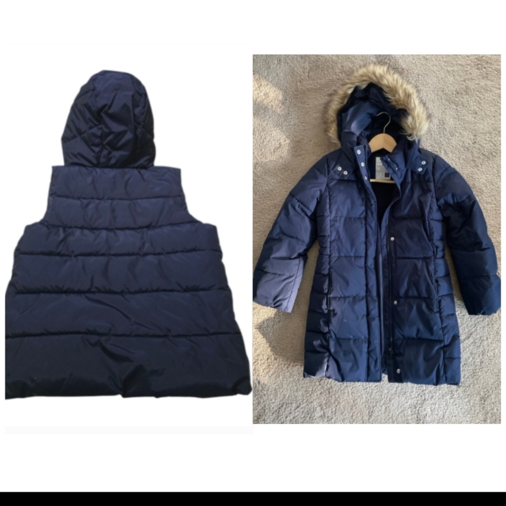 Gap Kids Down Coat Fur Trim + Hooded Vest Large School Uniform x2 items 10/12